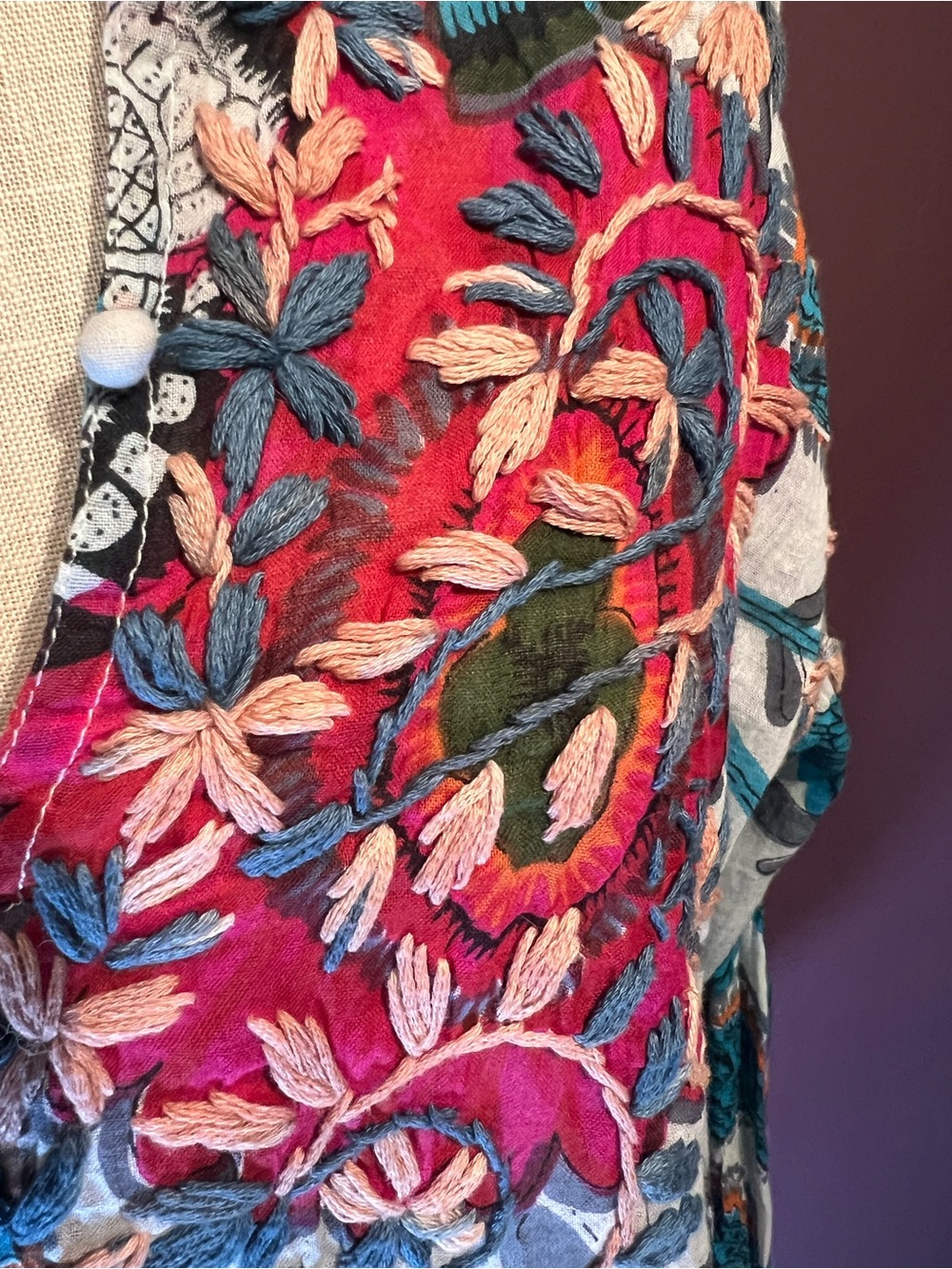 🌺Raj Embroidered Floral Swim Coverup / Tunic Dress - Picture 4 of 5